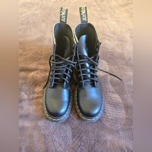 Dr. Martens Black and Yellow Ankle Boots with Iconic Stitching